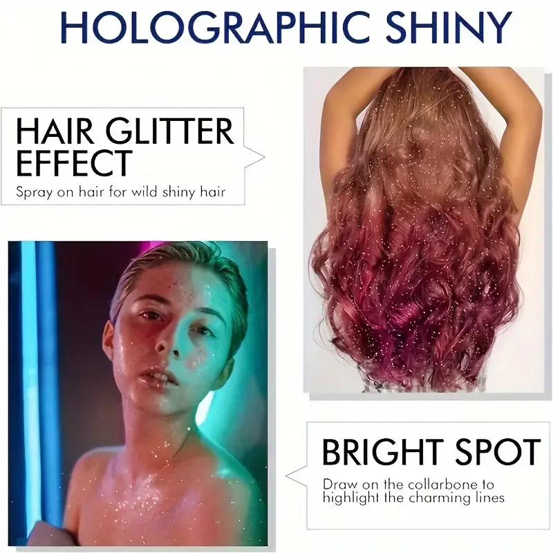 Liquid Glitter Spray,Silver Glitter Hair Spray, Holographic Highlighter Spray, Multi-use Makeup Product for Face Body Festivals 5