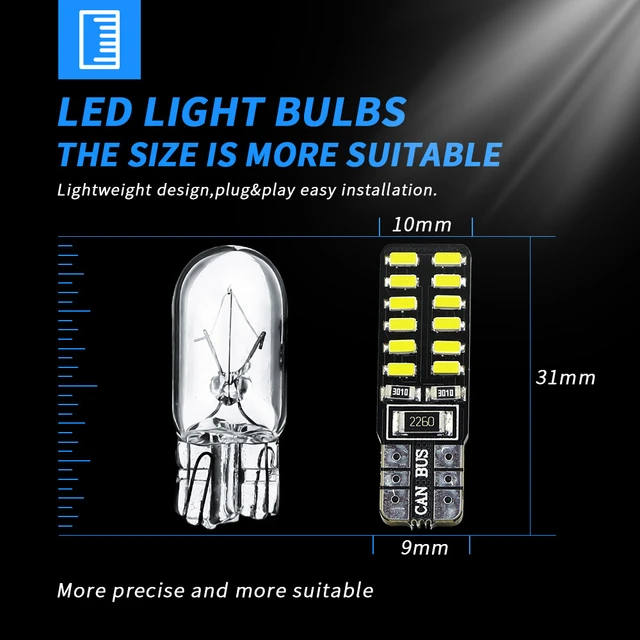 10pcs T10 LED 194 W5W 24 LED CANBUS 3014SMD ERROR FREE Car Side Wedge Light  - AliExpress