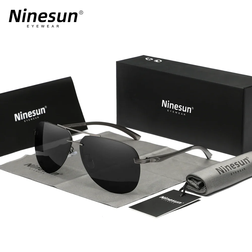 Ninesun 클래식 알루미늄 마그네슘 편광 무테 렌즈 선글라스 남성용, 고화질..