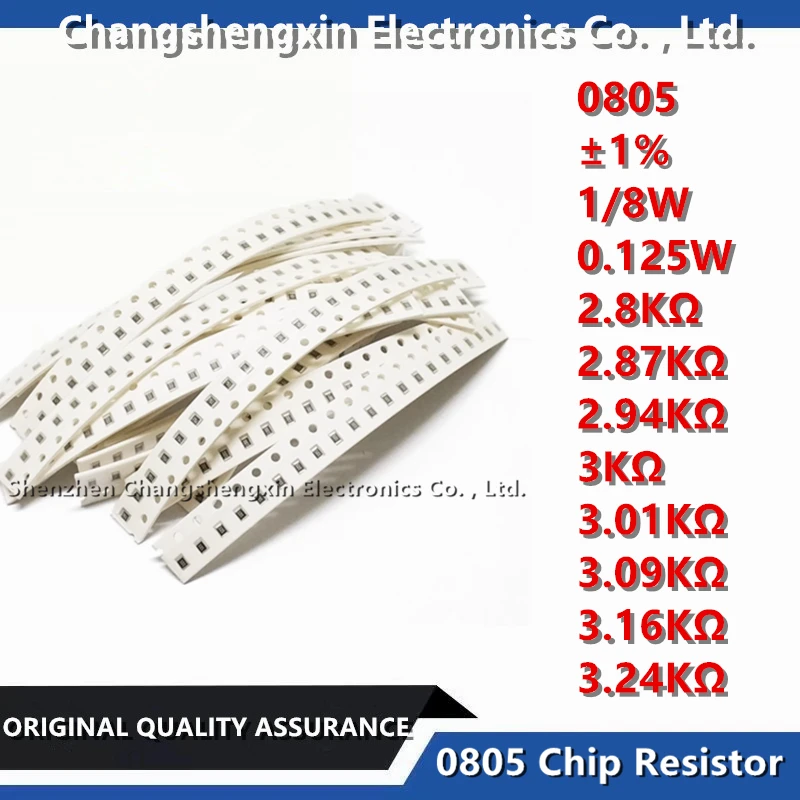 

100PCS 0805 SMT Chip Resistor Tolerance ±1% 1/8W 0.125W Resistance 2.8KΩ 2.87KΩ 2.94KΩ 3KΩ 3.01KΩ 3.09KΩ 3.16KΩ 3.24KΩ Ohms