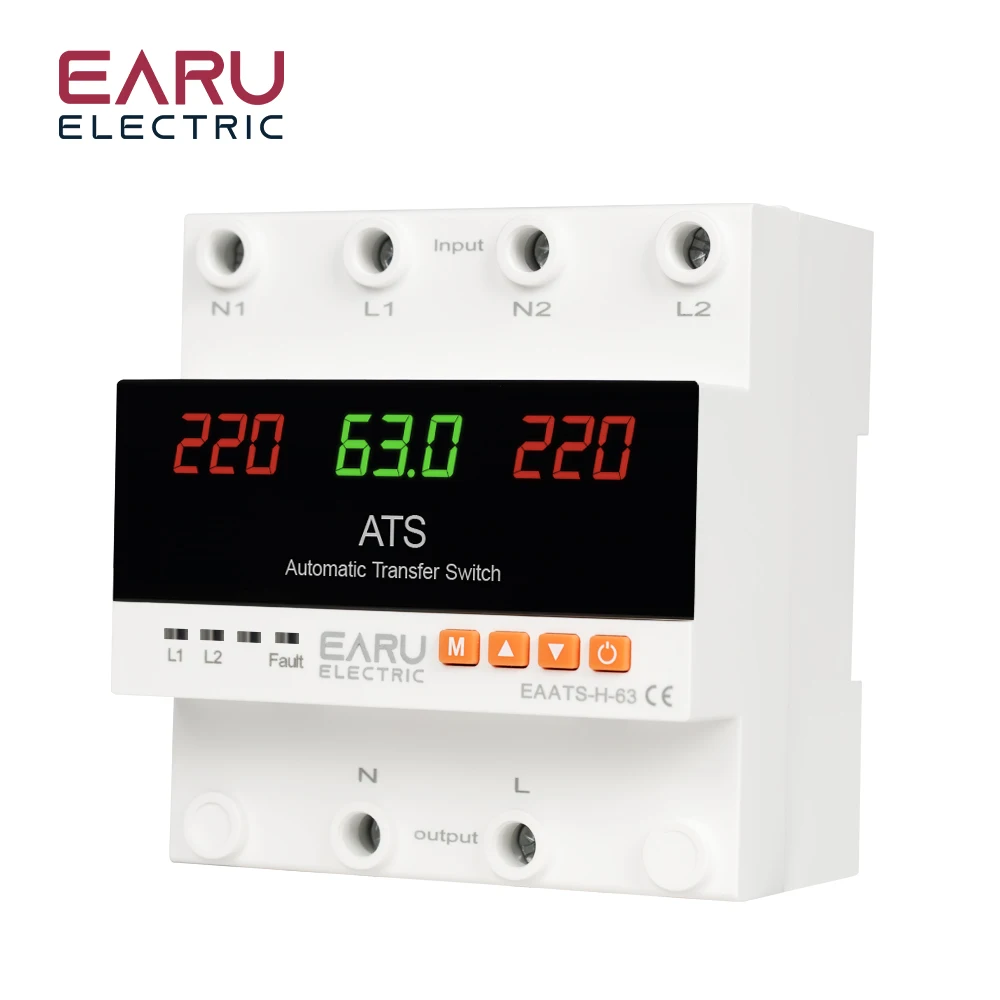 63A 100A ATS Adjustable Over Under Voltage Current Protector Dual Power Conversi