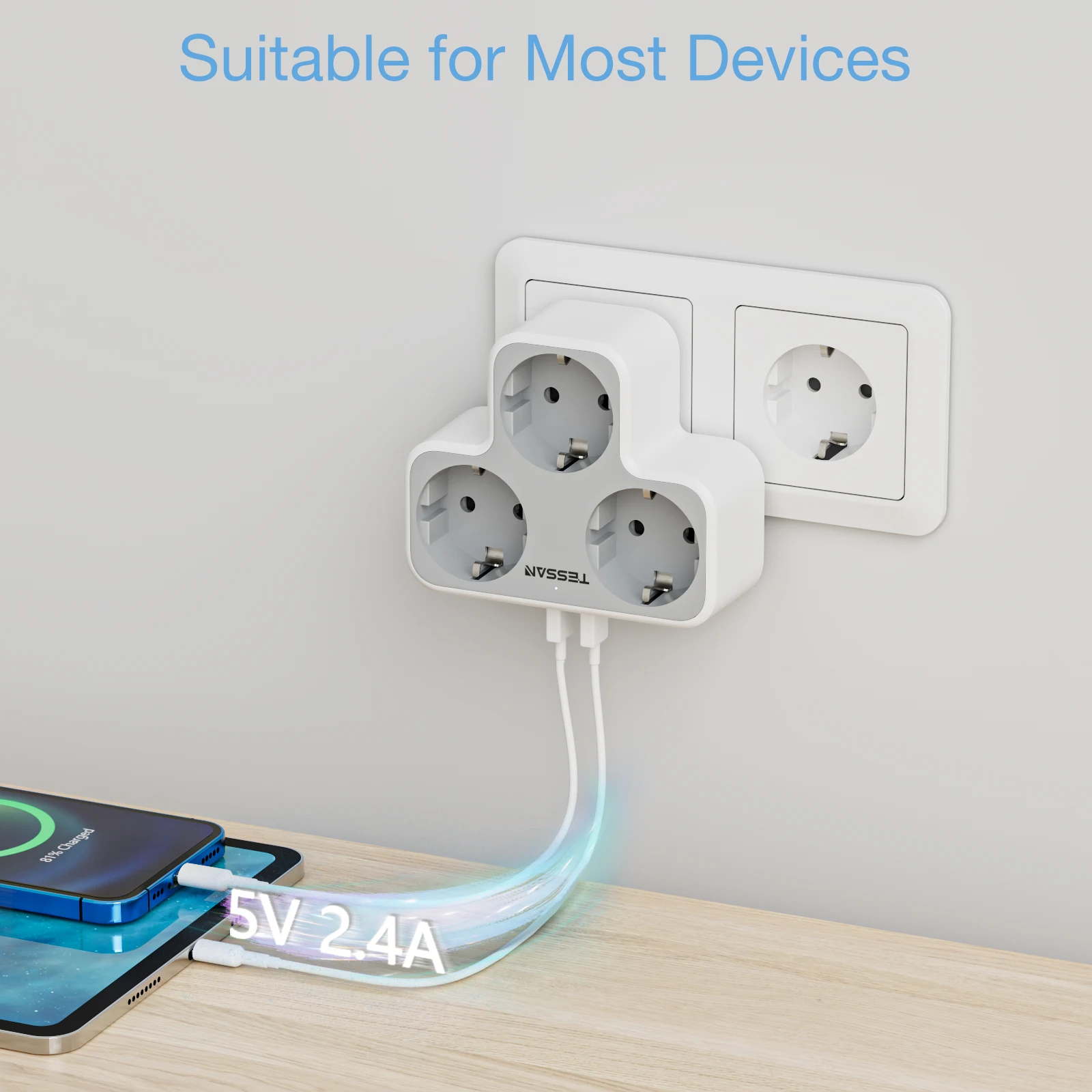 Tessan-multi Tomadas Power Strip Extender com Portas de Carregamento Usb Europa Coréia Plug Adaptador de Tomada Elétrica para Casa e Escritório - Image 6