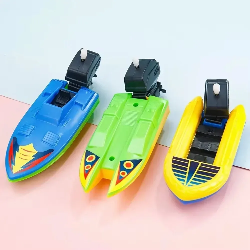 1PC Wind Up Speed Boat Toy Clockwork Floating Bathtub Shower Bath Toys for Kids Childrens Gift Boys Girls Water Play