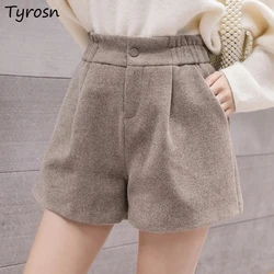 S-5XL Woolen Shorts Women Warm Harajuku Loose High Waist Short Elegant Button Pocket Wide Leg Trouser Lady New Clothing Stylish