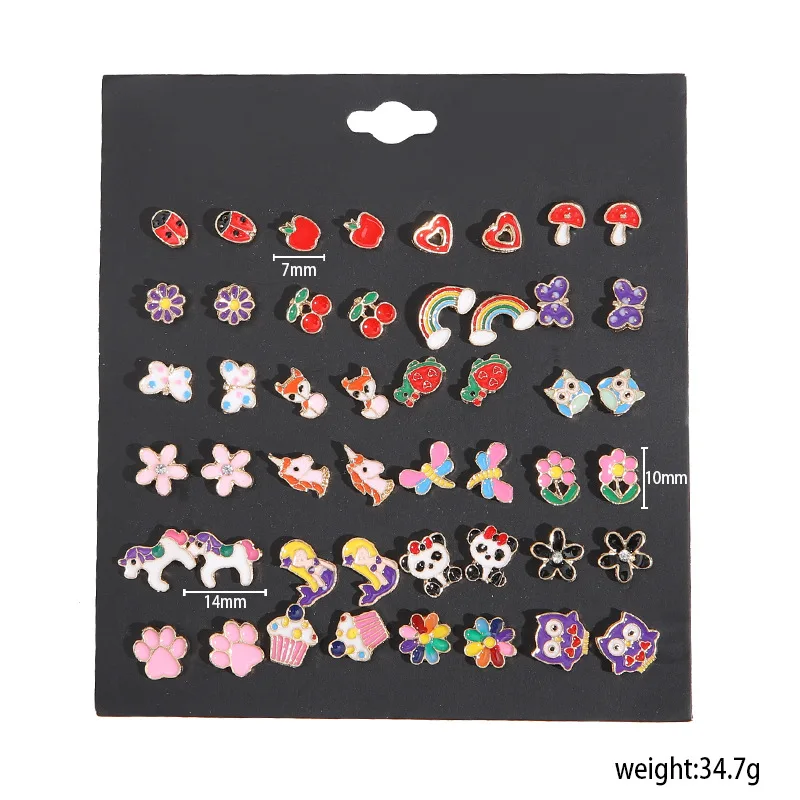 Mixed Cute Unicorn Butterfly Animals Mermaid Colorful Stud Earrings Sets Christmas Gifts for Girls Kids Women Earring Jewelry images - 6