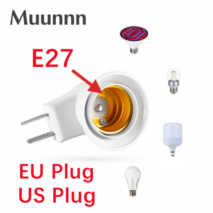 LED E27 220V 6A Light Male Socket to EU US Type Plug Adapter Converter for Bulb Lamp Holder With ON/OFF Button