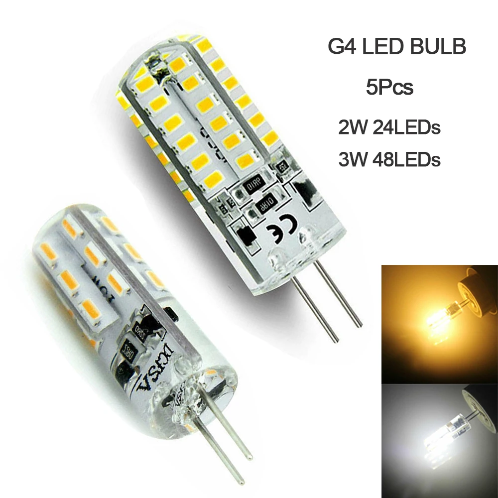 

5X Mini G4 LED Bulb 220V AC/DC12V SMD 3014 Silicone Light 24 48 Leds Replace 20W 30W Halogen Lamp 360 Beam Angle Chandelier Ligh