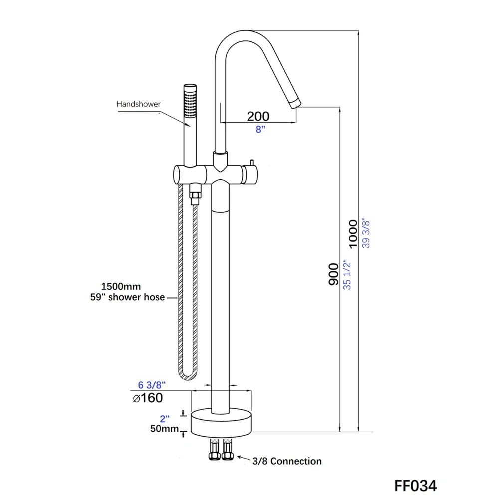 Freestanding Bathtub Faucet with Hand Shower 2
