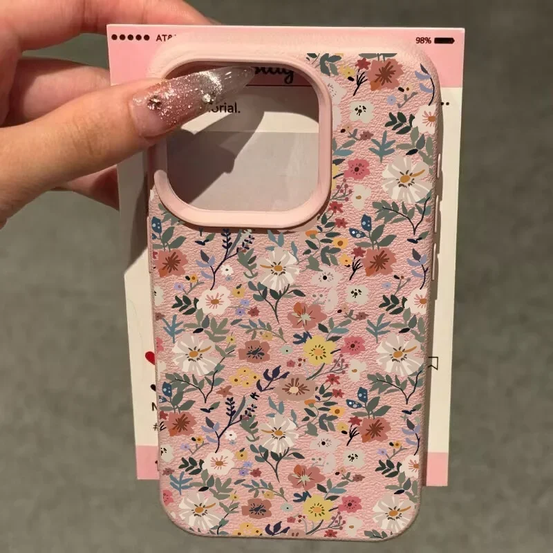 Colorful Daisy Leaves Flower Soft Shockproof Case with Lichee Pattern