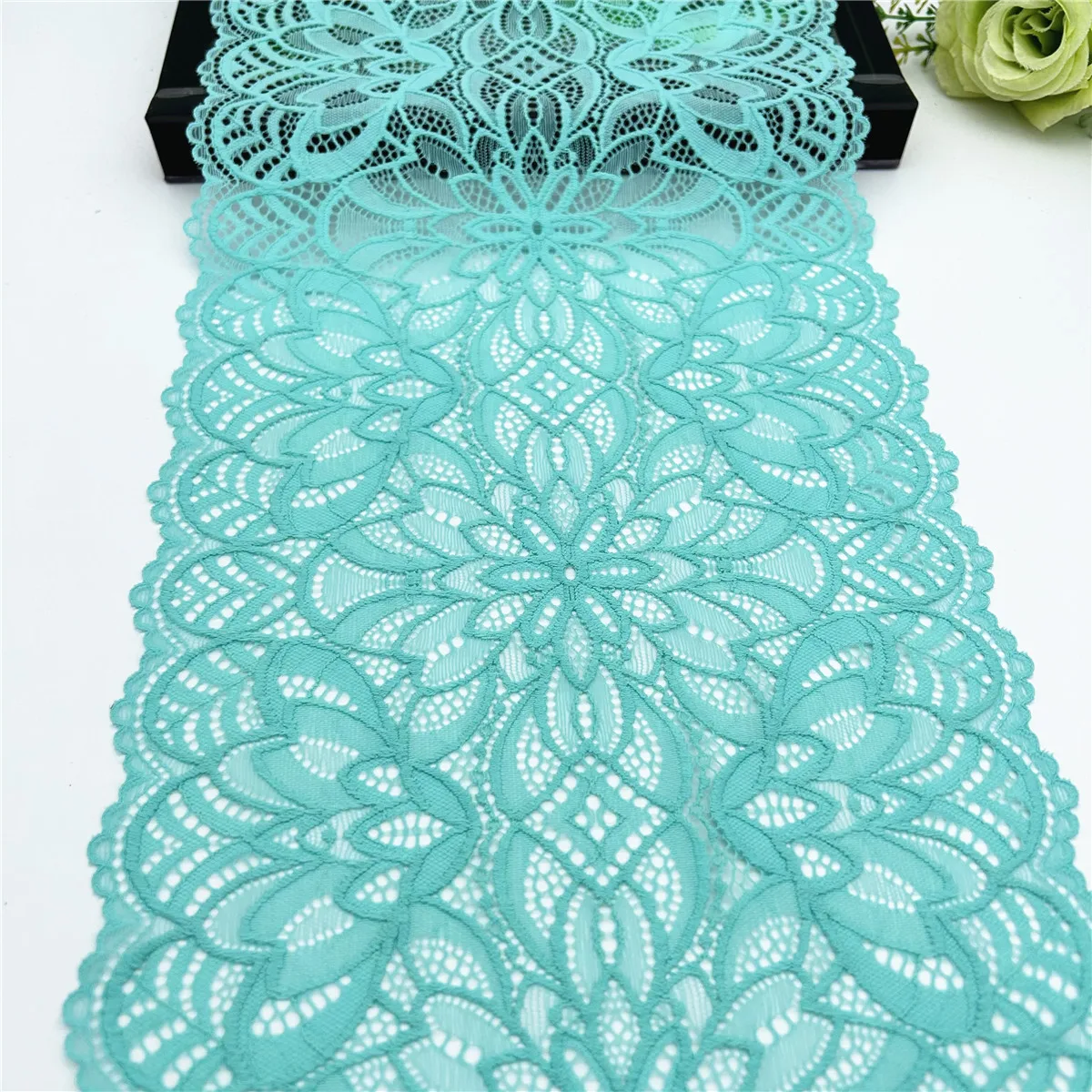 3y/lot Width 22cm Lake Green Elastic Stretch Lace Trim Skirt Hem For Clothes Sewing Accessories Lingerie Wedding Dress Sleeve 3