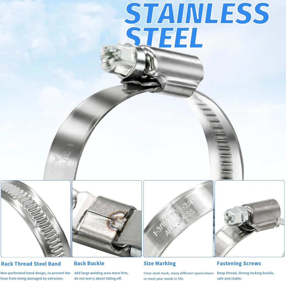 ZBGUN Pack-60 Car Hose Clamps, Stainless Steel Fuel Line Clamps, Adjustable Fixing - View #4