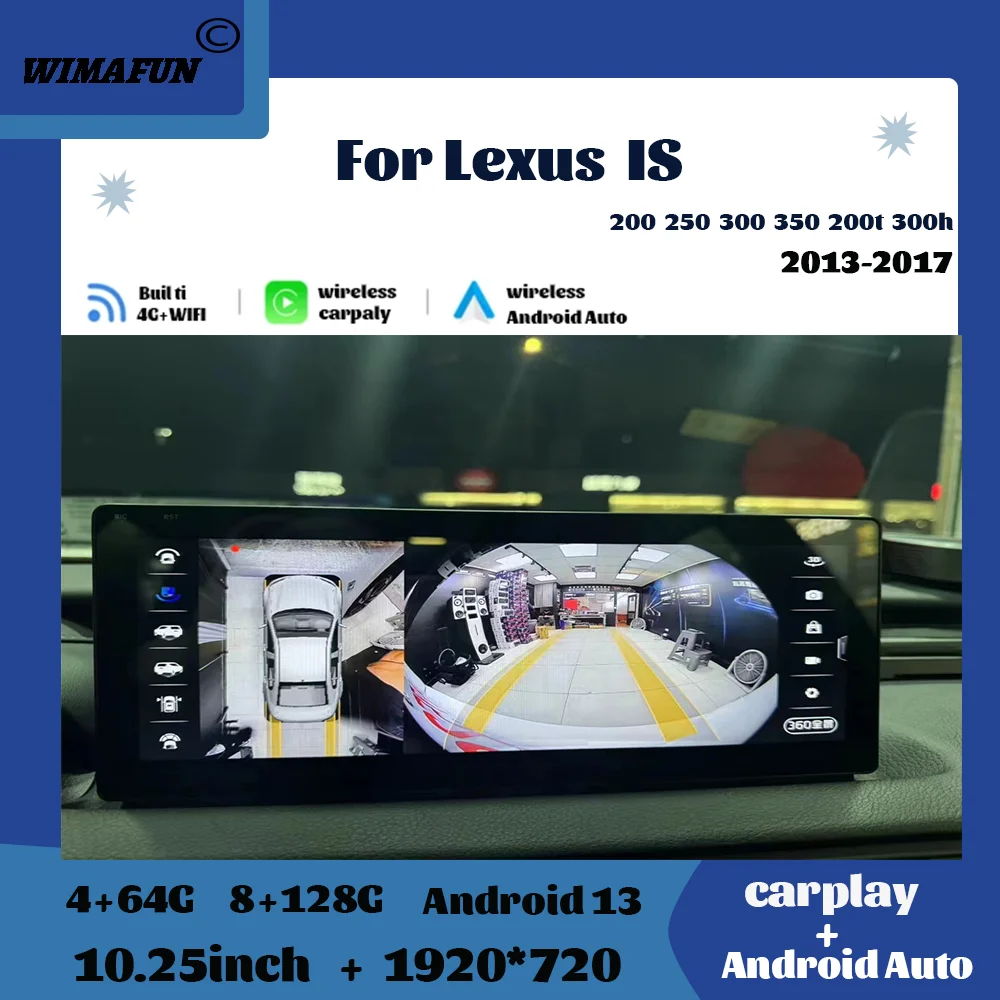 

10.25inch For Lexus IS 200 250 300 350 200t 300h 2013-2017 Multimedia Video CarPlay Auto car radio Qualcomm 4G WIFI Android 13