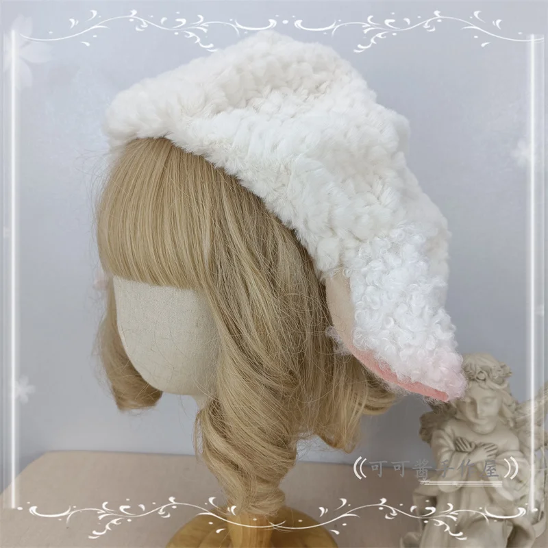 Lamb Ears Beret Cloud Hat Plush Sheep Ear Hat Lolita Lambswool