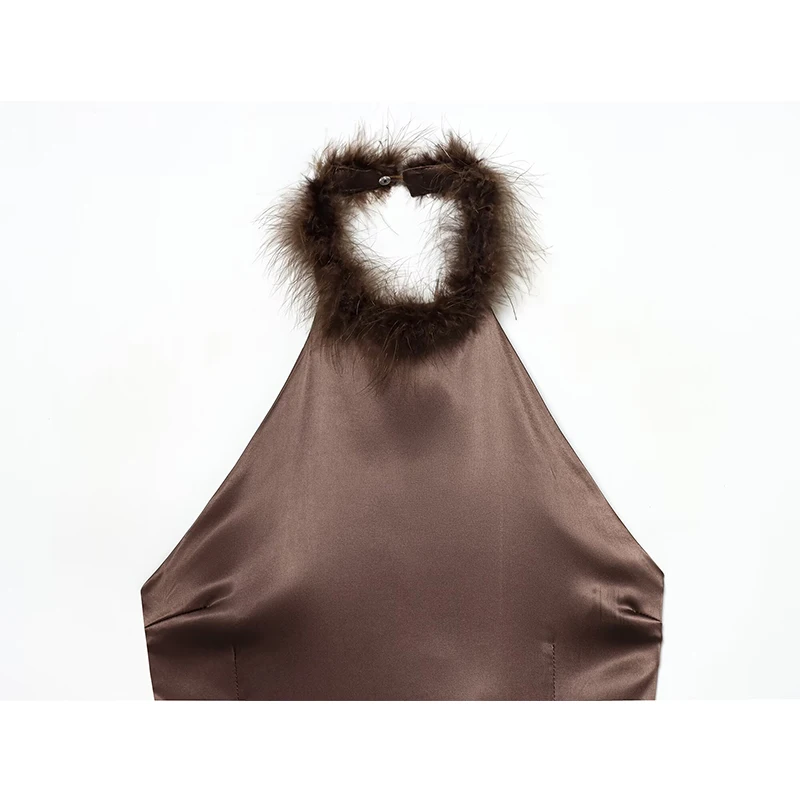 Women's Dress 2025 New Sleeveless Feather Halter Neck Backless Sexy Short Dresses Fashion Personality Evening Party Dresses ﻿