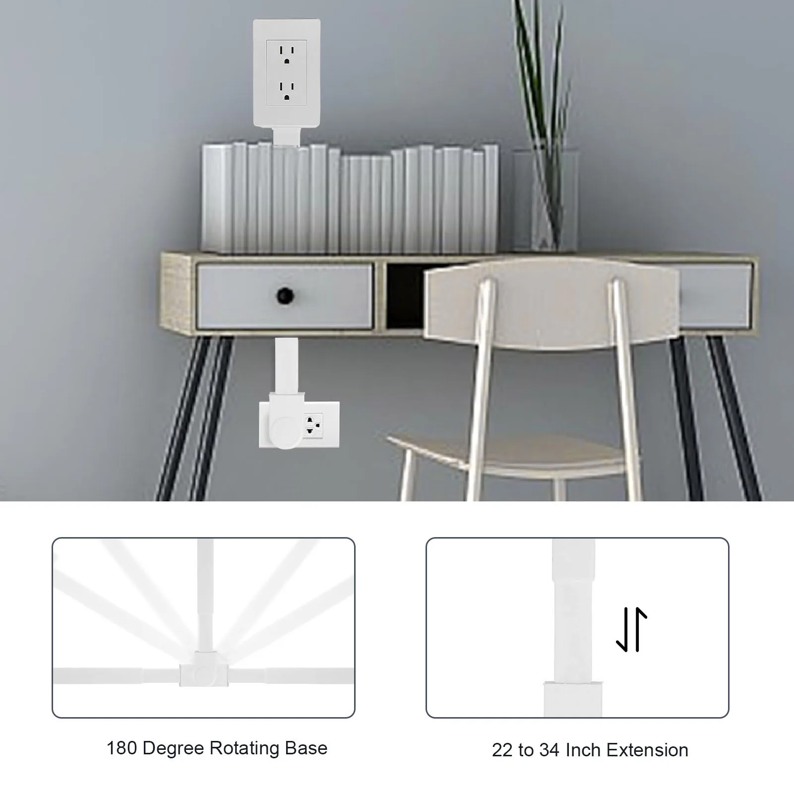 Electrical Outlet Extender Flat Plug Power Strip Features Rotates 180° Power Outlets Extender Use Behind Sofa Nightstands Desk