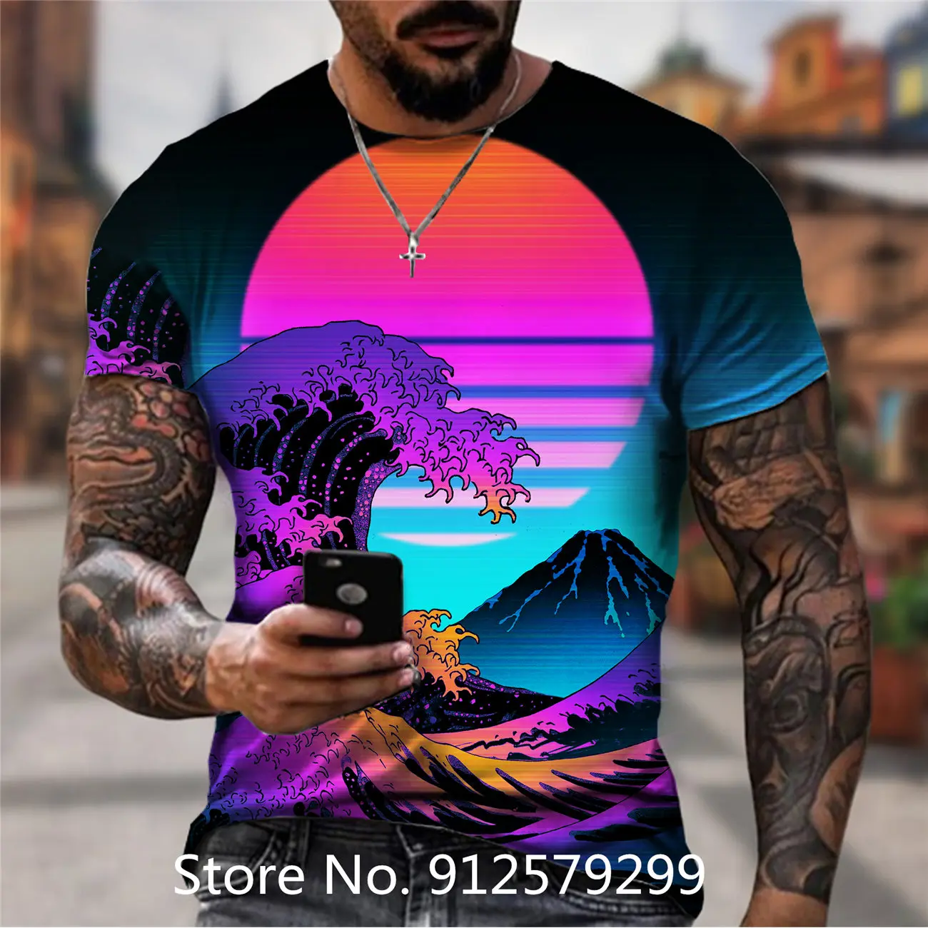 

Summer Men's T Shirts Japanese Sea Waves Vintage Short Sleeve Casual Fashion 3d Printed T Shirt