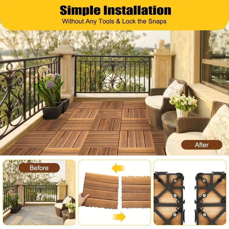 1pc Hardwood Interlocking Patio Deck Tiles Wood Flooring DIY Outdoor 12''x12'' solid wood flooring