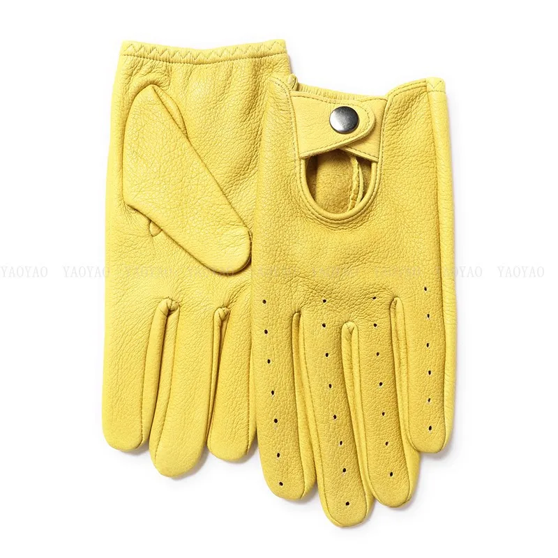 Fashion Accessories Male Spring Leather Glove Men Goatskin Black Thin 2023 New Luva Driving Riding Deri Eldiven Holes
