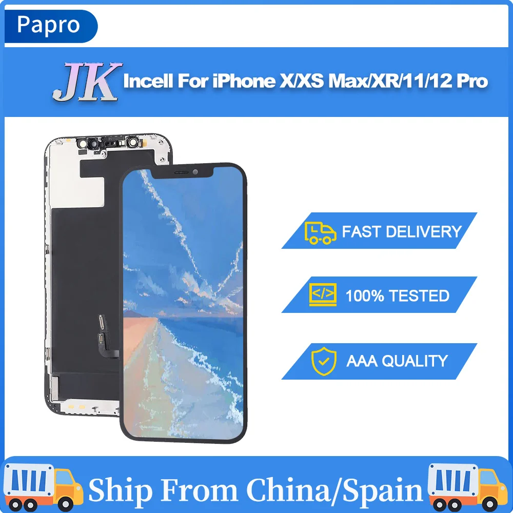 

JK Incell For iPhone X XS Max XR 11 12 Pro LCD Display Touch Screen Digitizer Assembly True Tone No Dead Pixel Replacement Part