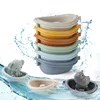 Baby Bath Toys Stacking Bath Boat Toy Silicone Adorable Animal Finger Puppets for Children Interactive Floating Squeeze Toy Gift 2