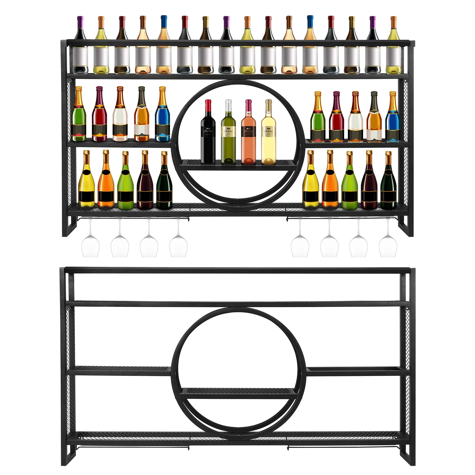 Metal Wall Wine Rack with LED Light for Home Bar
