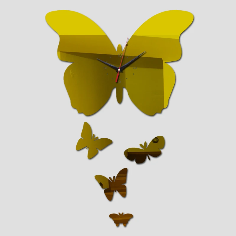 New Wall Big Butterfly Acrylic Mirror Watch Quartz Wall Clock Acrylic Stickers Modern Design Home Decoration