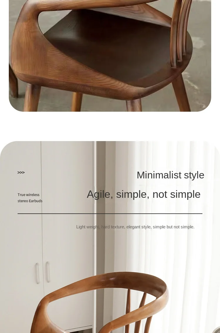 Description Picture 6 of itemNordic Home Solid Wood Dining Chair With Armrest Backrest Chair Modern Minimalist Coffee Chair Living Room Kitchen Furniture New