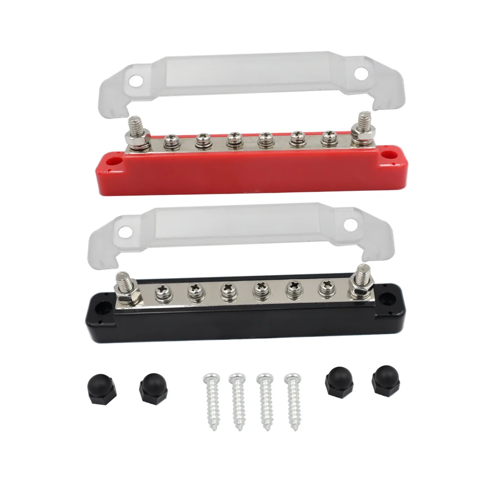 1 Pair RV Yacht Busbar Red and Black 8-way 48V 150A Busbar High Current Busbar Terminal rv yacht motorhome busbar 10 way double row red and black busbar 48v 150a high current wiring block