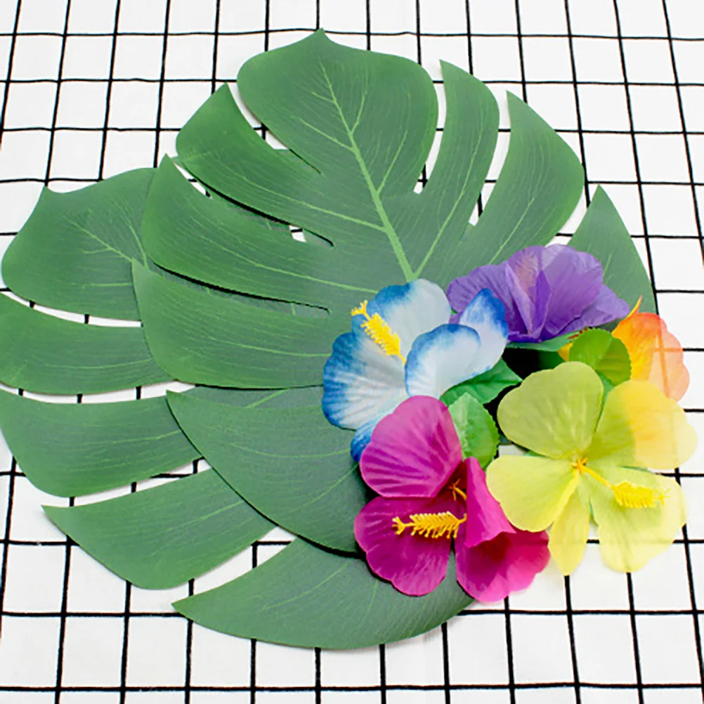

72Pcs Simulation Flower Hawaii Decors Fake Hibisci Ornaments(Random Color)