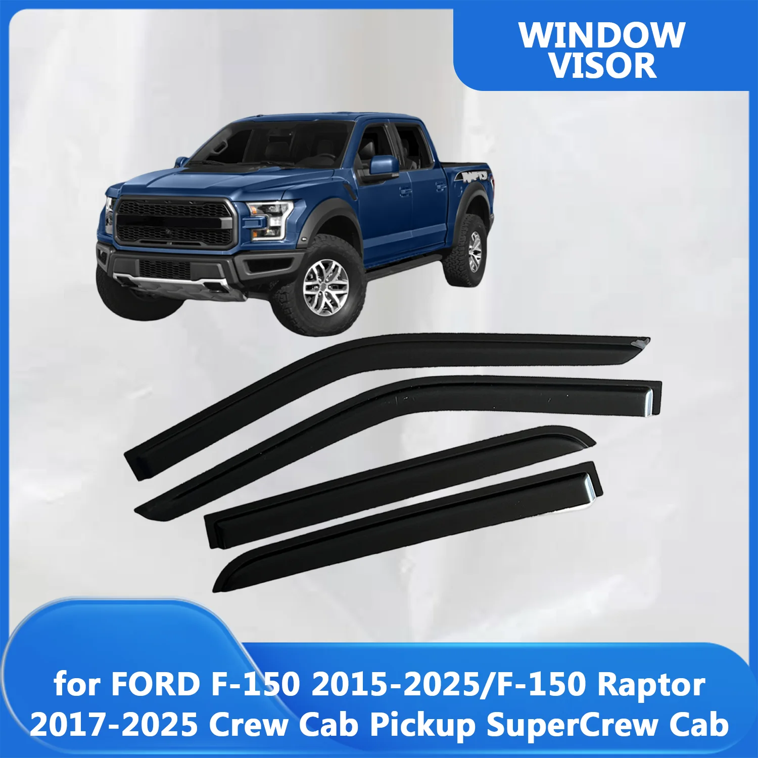 Window Visor for FORD F-150 2015-2025/F-150 Raptor 2017-2025 Crew Cab Pickup SuperCrew Cab Wind Deflectors Rain Guards Door