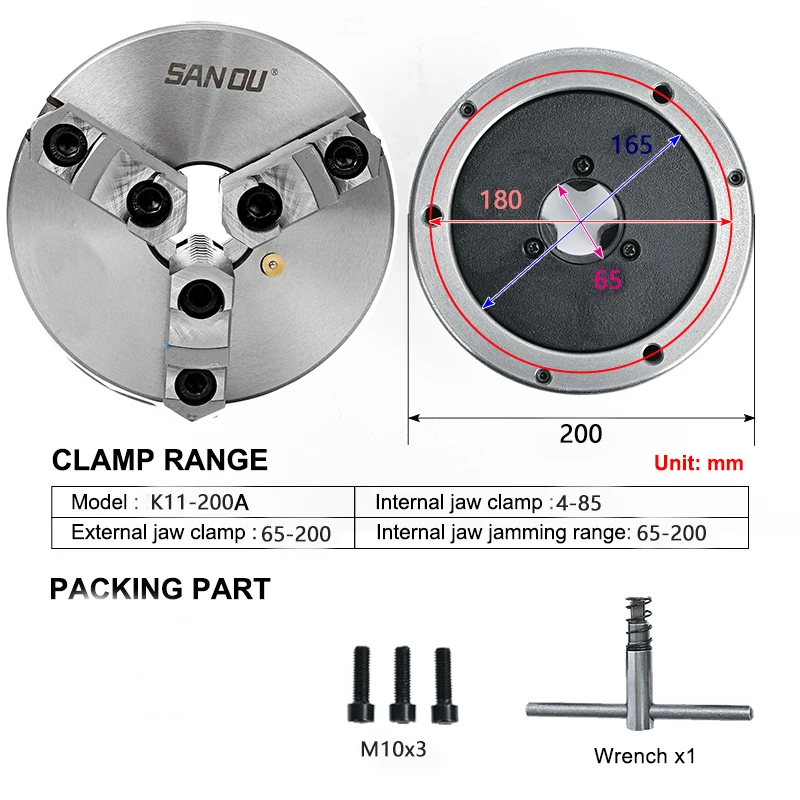 Mandrino Autocentrante Per Tornio A 3 Ganasce - Diametro 250 Mm, Serraggio 6-110 Mm