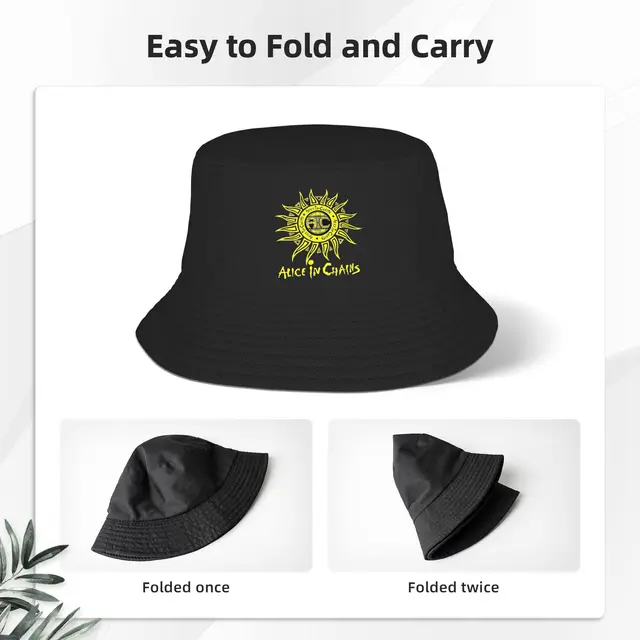 Print Alice In Chains Logo Bucket Hat For Unisex  Fisherman Hats Casual Travel Hiking Caps Personality Hawaii Design Sun Hats 3
