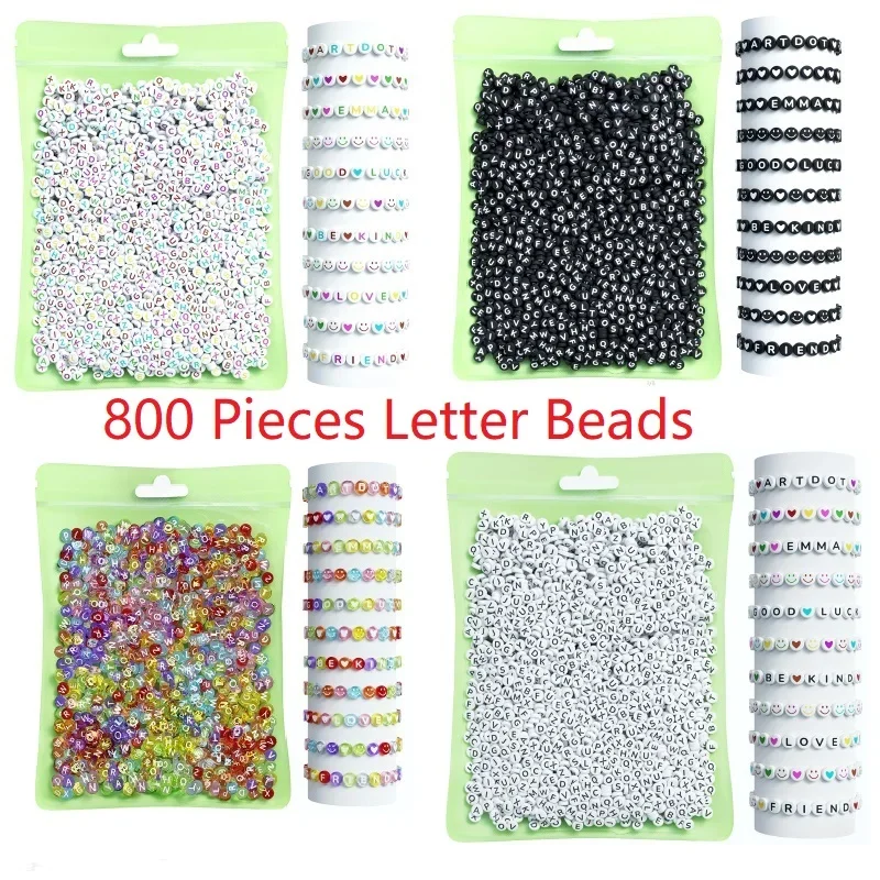 Letter Beads 800 Pieces 28 Patterns 8 Colors Alphabet Colorful Face Heart Beads