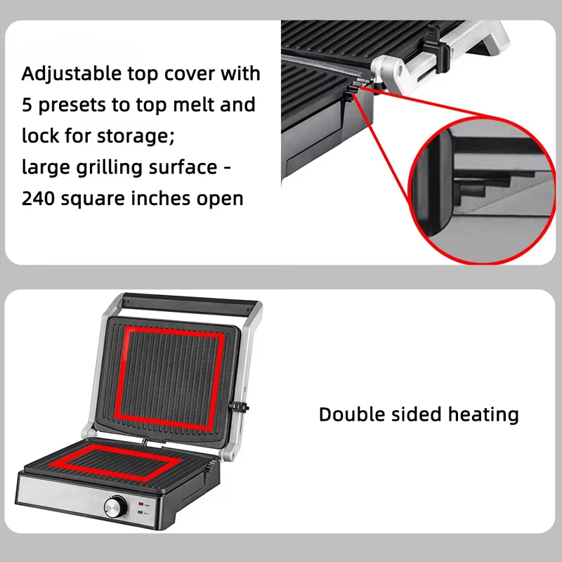 PBOBP Multifunctional Steak Machine Grilled Electric Frying Pan Household Fully Automatic Double-sided Sandwich Machine Burger 4