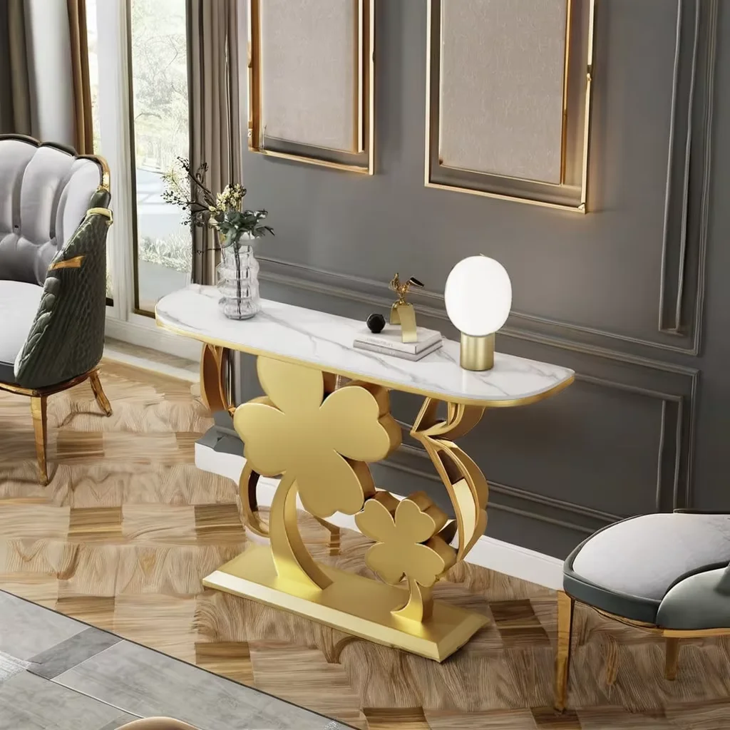 현대적인 포산 콘솔 테이블, 거실, 복도 또는 침실용 거울 마감 스테인리스 스틸 다리