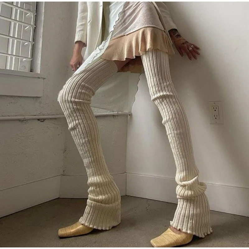 Description Picture 2 of item40-75CM Length Wool Knitted Leg Warmers White Black Lolita Foot Cover Legging Winter Crochet Boot Cuffs Stockings Long Socks