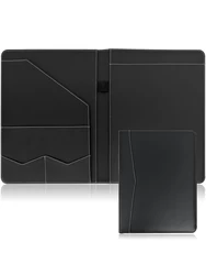 Sleek Professional Padfolio Faux Leather Organizer with Document Pockets, Card Slots, and Pen Holder (Black)
