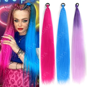 Synthetic Ombre Braiding Hair Extensions Colorful Braid Ponytail Extension With Hair Tinsel 26 Inch Jumbo Ponytail For Women