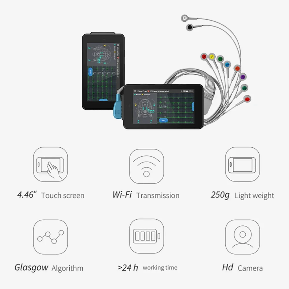 Charge 12-Lead ECG Machine 24-hour Handheld ECG Machine Glasgow Data Analysis Report Adults & Pediatrics Cardiologists