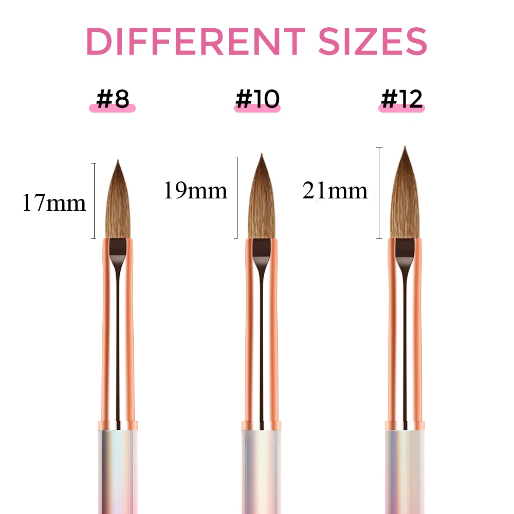 ANGNYA Kolinsky Acrylic Nail Brush 3D Pure Handmade Nail Art Brushes For Acrylic Application  For Diy Home Salon Size 8#10#12# 2