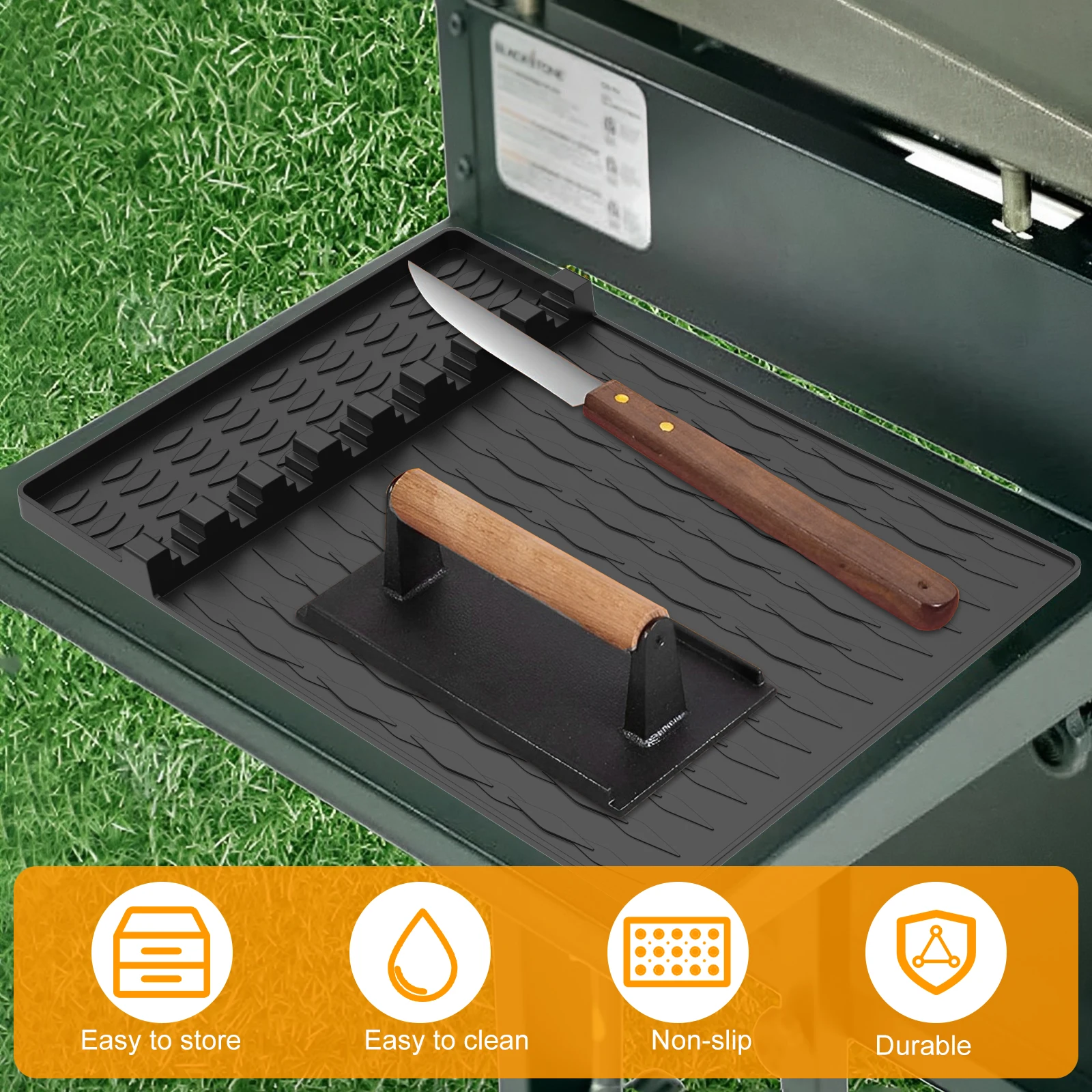 Grill Side Shelf Mat Silicone Utensil Rest Spatula Mat Heat Resistant BBQ Grill Utensil Holder Griddle Tools Drip Pad