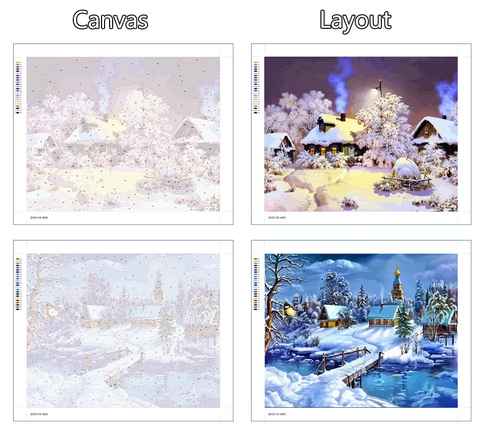 Description Picture 2 of itemHUACAN Paint By Number House Winter Drawing On Canvas HandPainted Painting Art Gift DIY Pictures By Number Snow Kits Home Decor