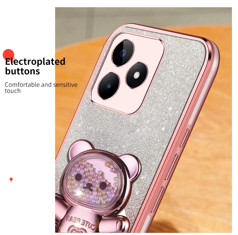 Coque de téléphone avec support à paillettes, ours mouvant, C 53 15 55 35, pour Oppo Realme C55 C53 C11 C31 C35 C17 C20 C30 C15, housse de support V_voghion.com