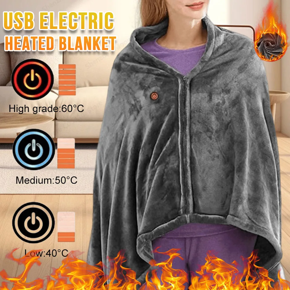 USB Electric Heated Blanket 3 Heating Levels Fleece Heated Blanket Portable Coral Velvet Blanket Quickly Heated Cape Pad