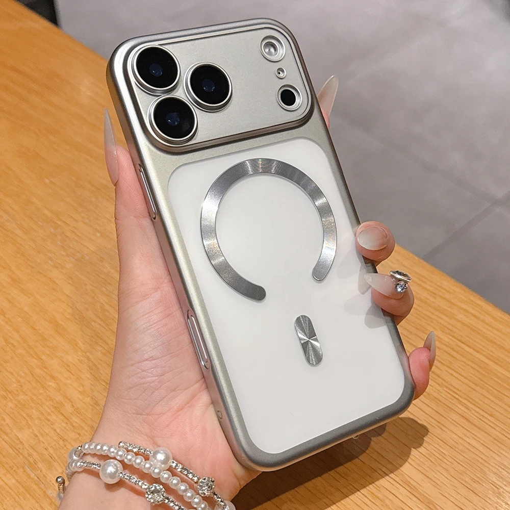 Luxury Matte Translucent Magnetic Case with Wireless Charging and Camera Protector Cover