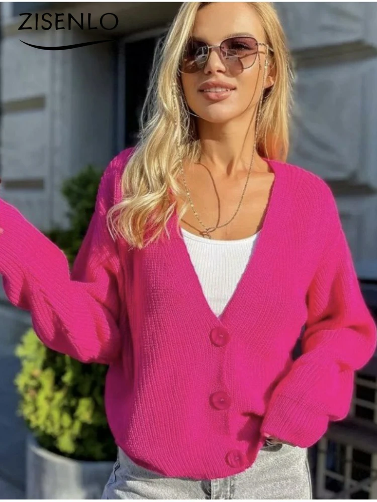 New Vneck Solid Button Cardigan Coat Sweater Sweater Cropped Cardigan