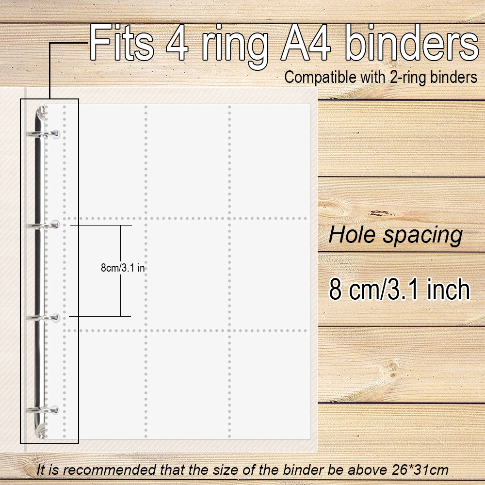 PLRBOK A4 Clear 10 Pack Photo Album Refill Pages Protector 4 Holes Multiple Formats 4 Rings Binder Photocards Postcard Notebook