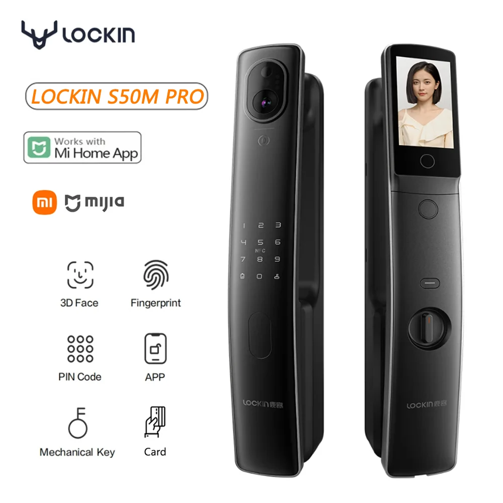 

Lockin S50MPro Finger Vein 3D Face Smart Lock Visible Cat Eye Remote Control Fingerprint Password Unlock Support APP Mi Home