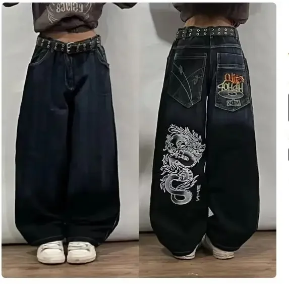 thumbnail image 1 of Pantalones vaqueros con costuras destrozadas Y2K para hombre, vaqueros negros lavados, estilo gótico, ropa de tendencia urbana, pantalones holgados retro de pierna ancha, Fall Guys, 1 of 5