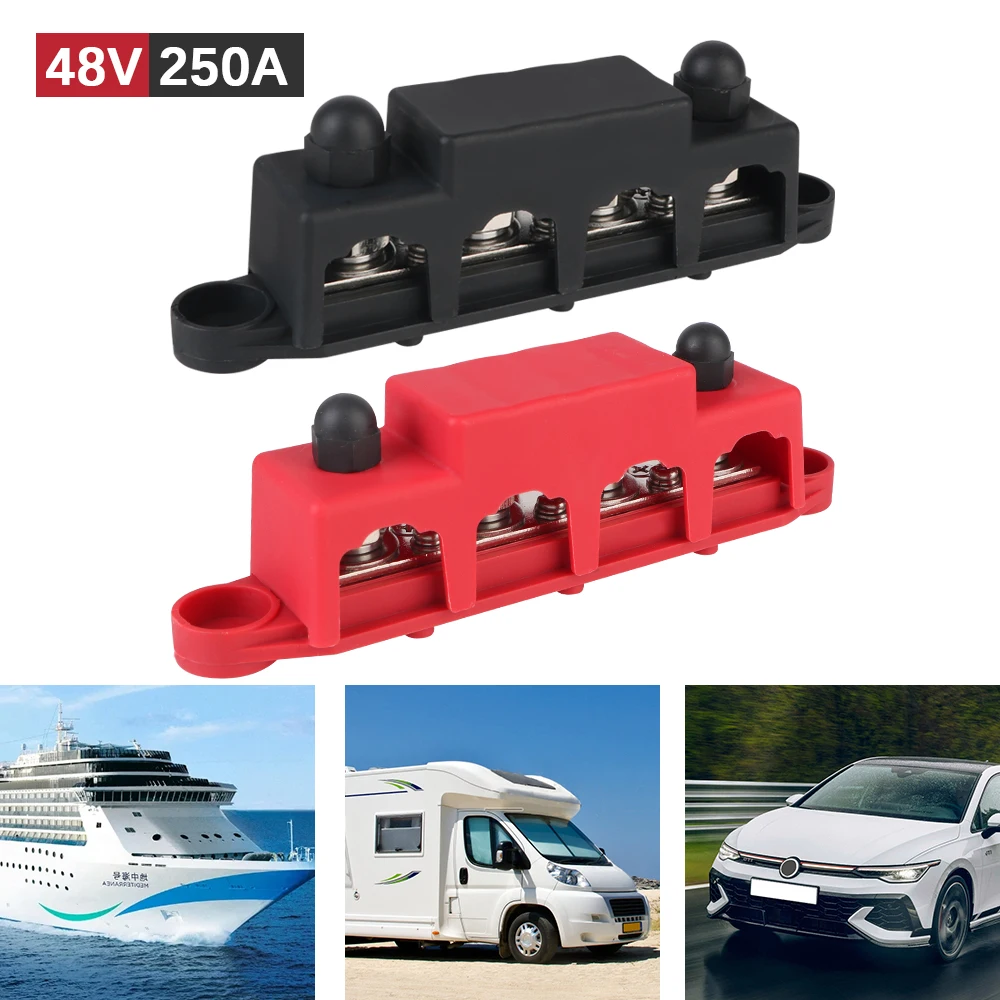 Power Distribution Block Bus Bar 48V 250A DC Power Distribution Block For Boat Truck RV Caravan Car M8 M10 Stud 5/16